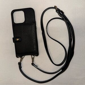 Bandolier Black Leather Phone Case with Strap — iPhone 13 Pro